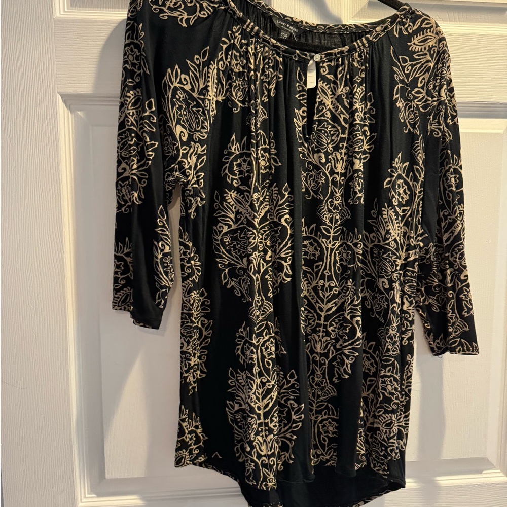 Lucky Brand Black and Cream Blouse